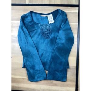 Vintage Mary-Kate and Ashley Girls SizeM7/8)TealLongSleeveShirtCrochetAccent Y2K